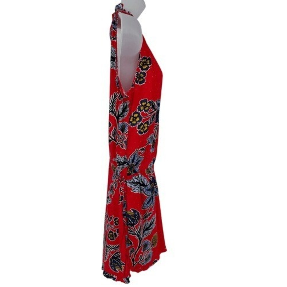 LOFT Petites Red Floral Ruffle Neck Sleeveless Romper Size SP - Picture 7 of 15
